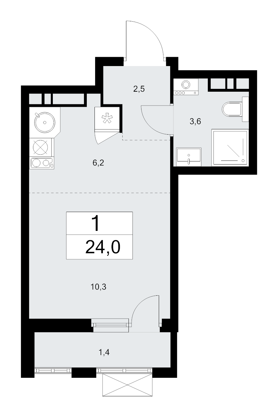 Студия 24 м²