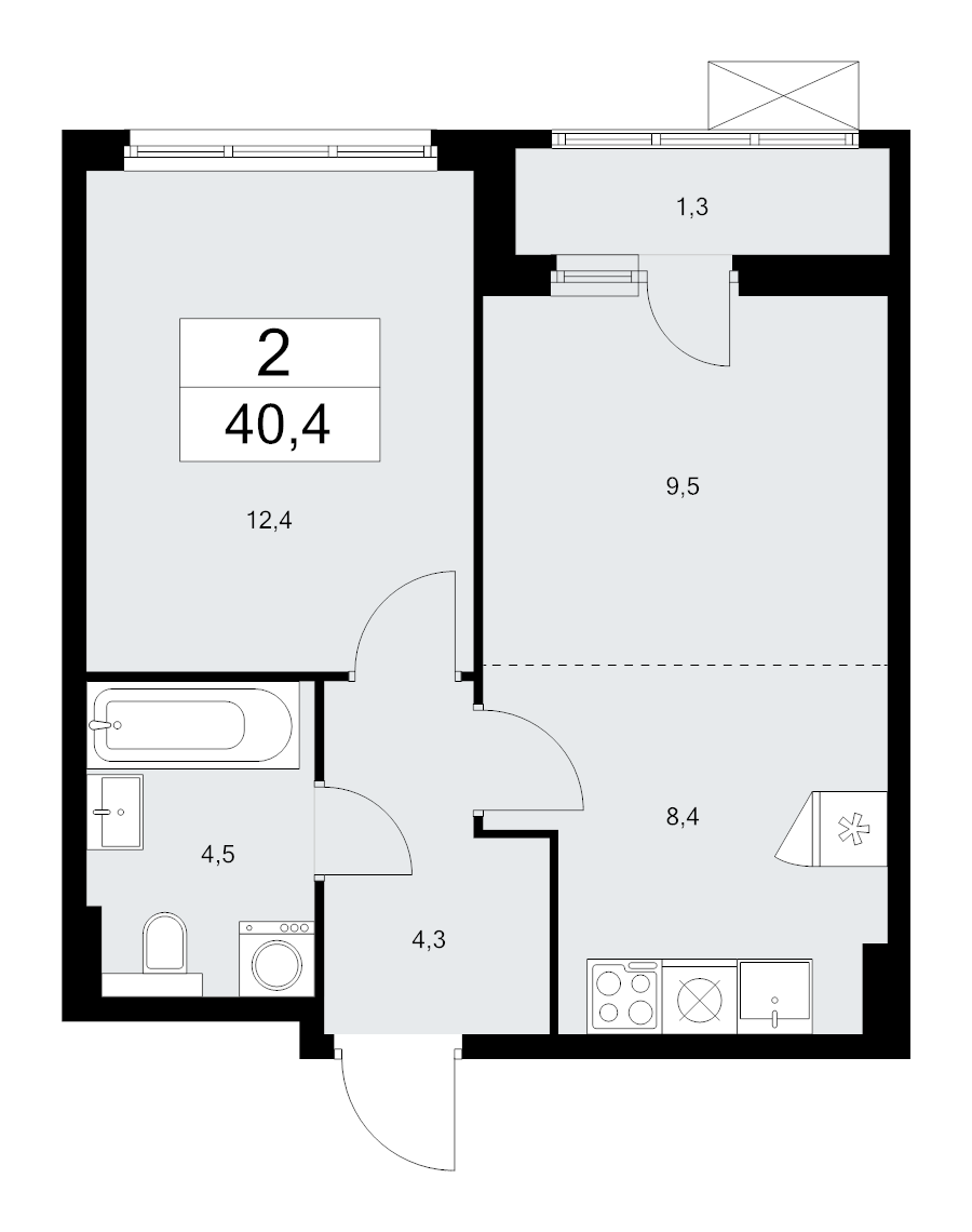 2 ккв (Евро) 40,4 м²