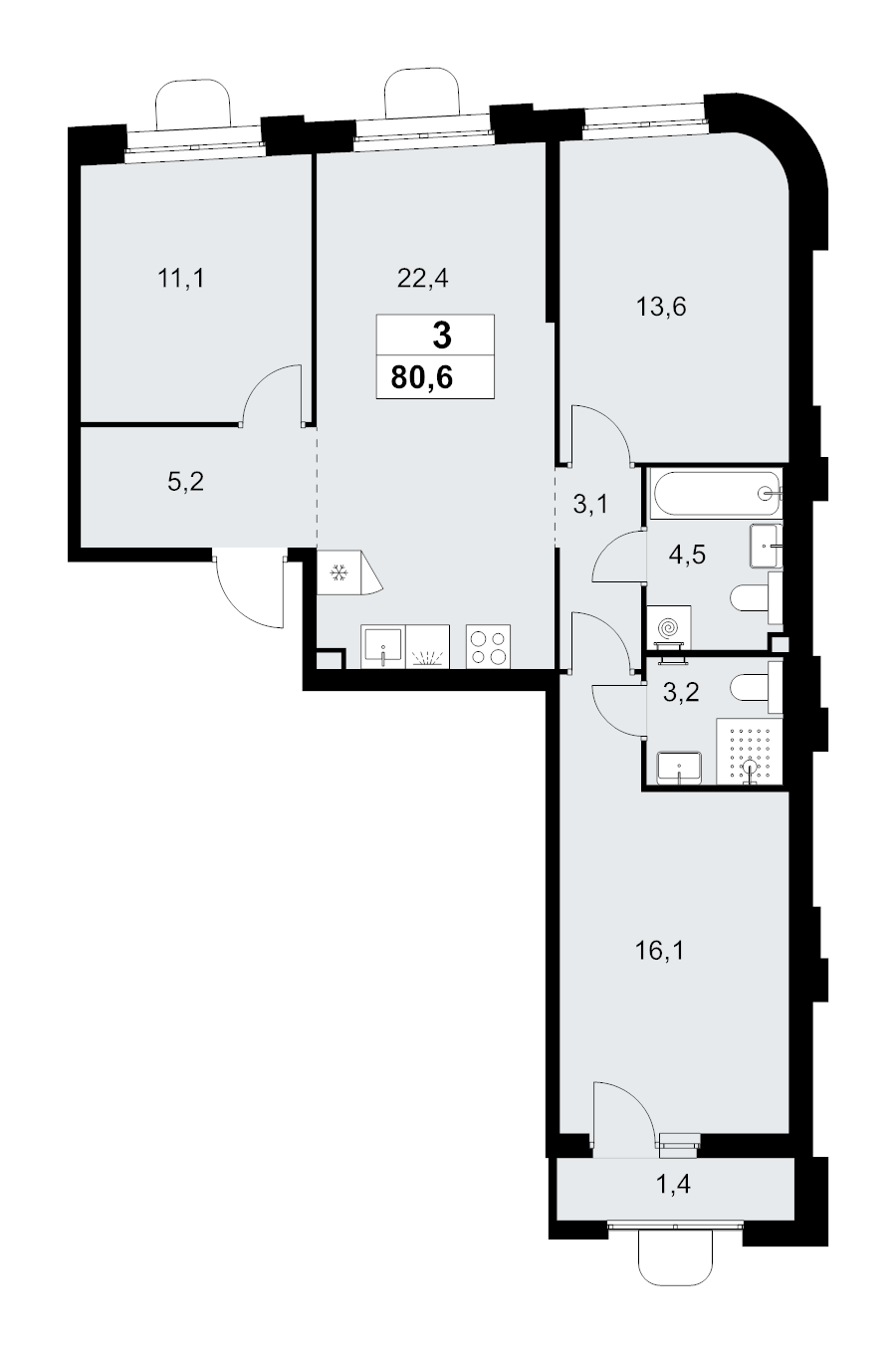 4 ккв (Евро) 80,6 м²