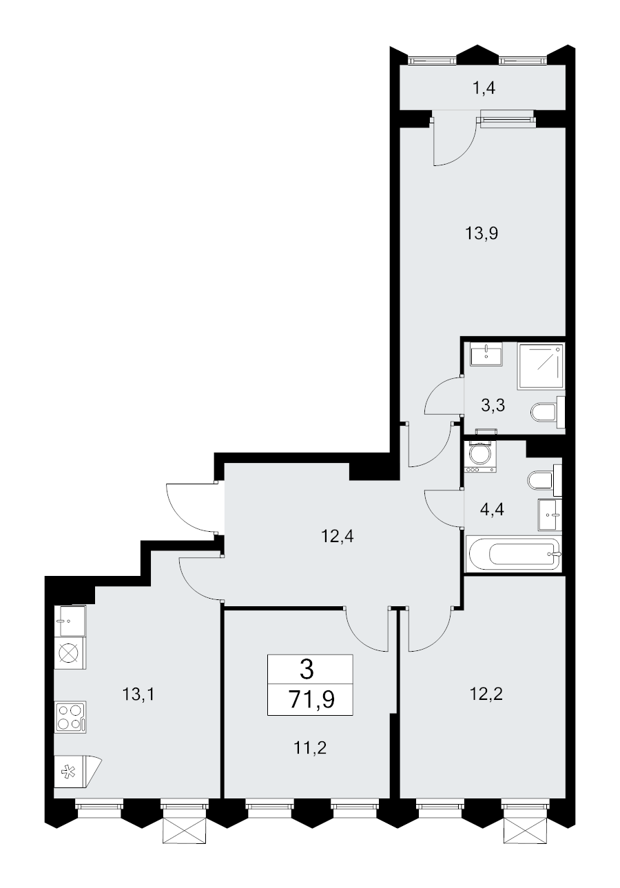 3 ккв 71,9 м²