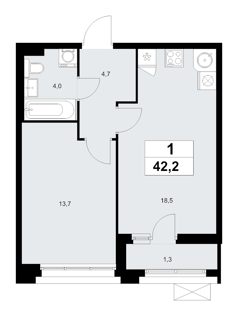 2 ккв (Евро) 42,2 м²