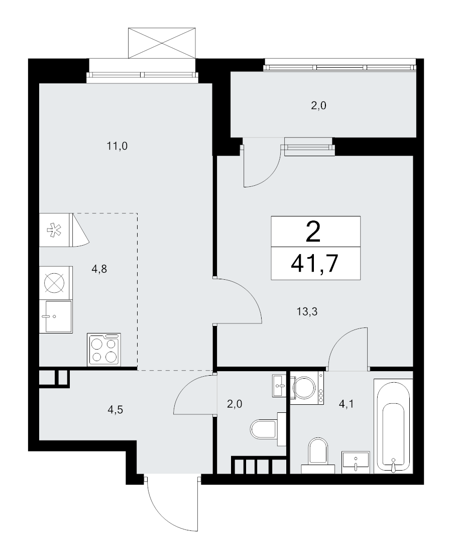 2 ккв (Евро) 41,7 м²