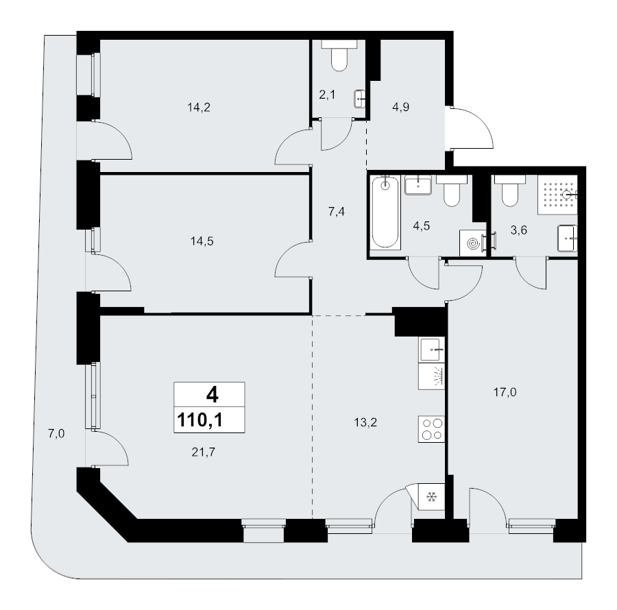 4 ккв (Евро) 110,1 м²