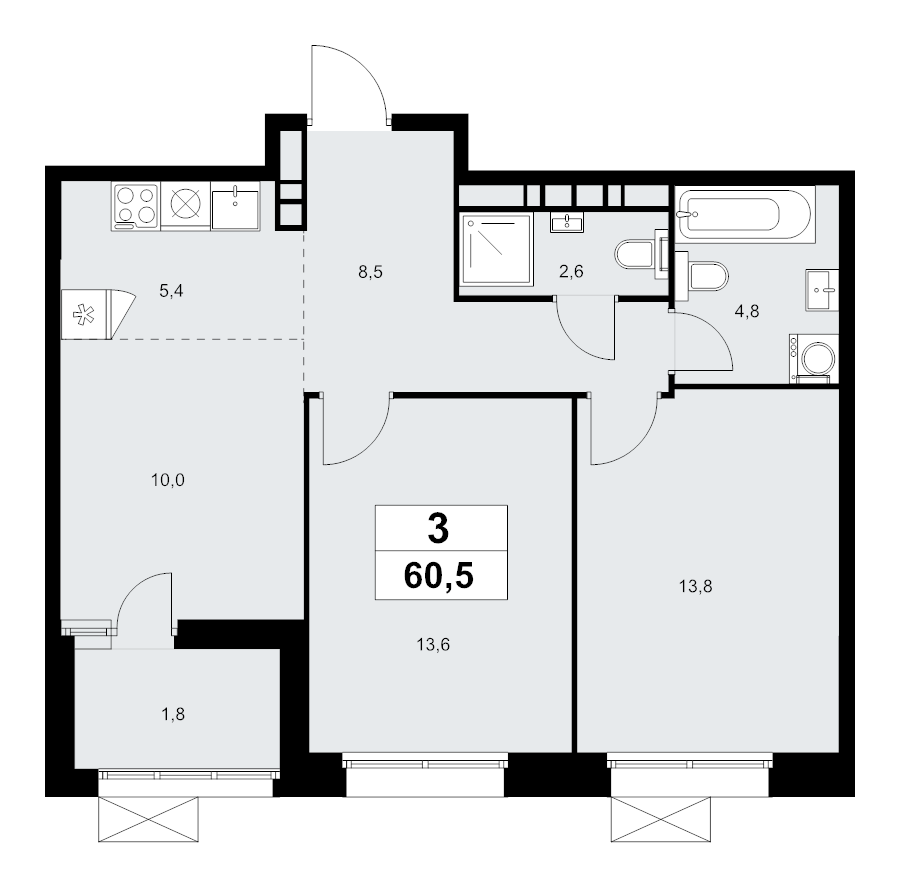 3 ккв (Евро) 60,2 м²