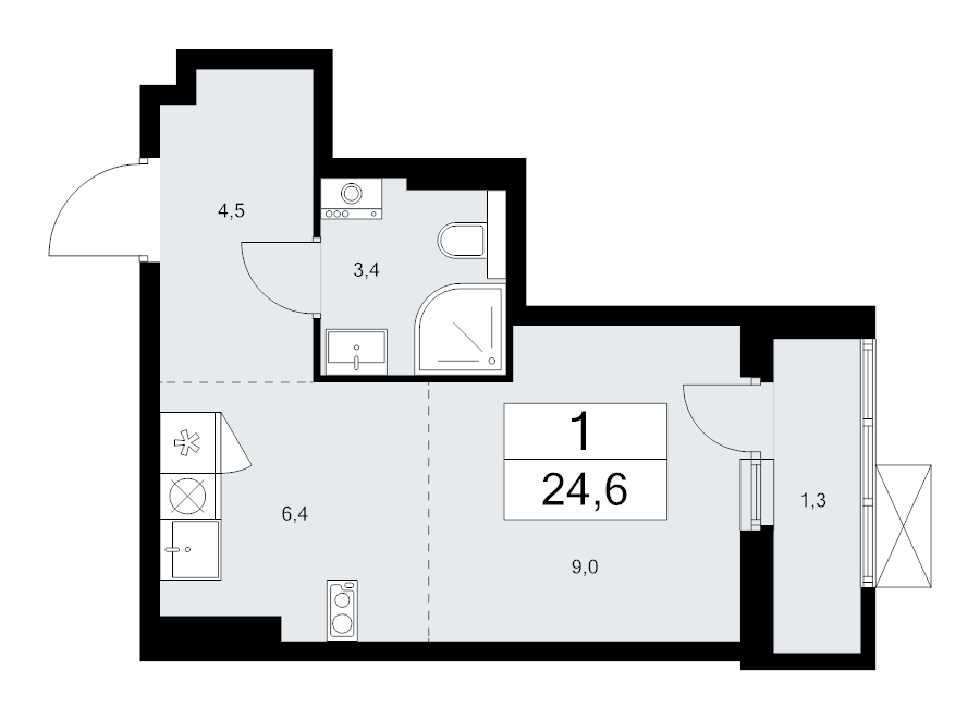 Студия 24,7 м²