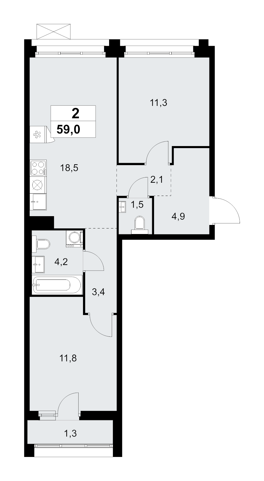 3 ккв (Евро) 59 м²