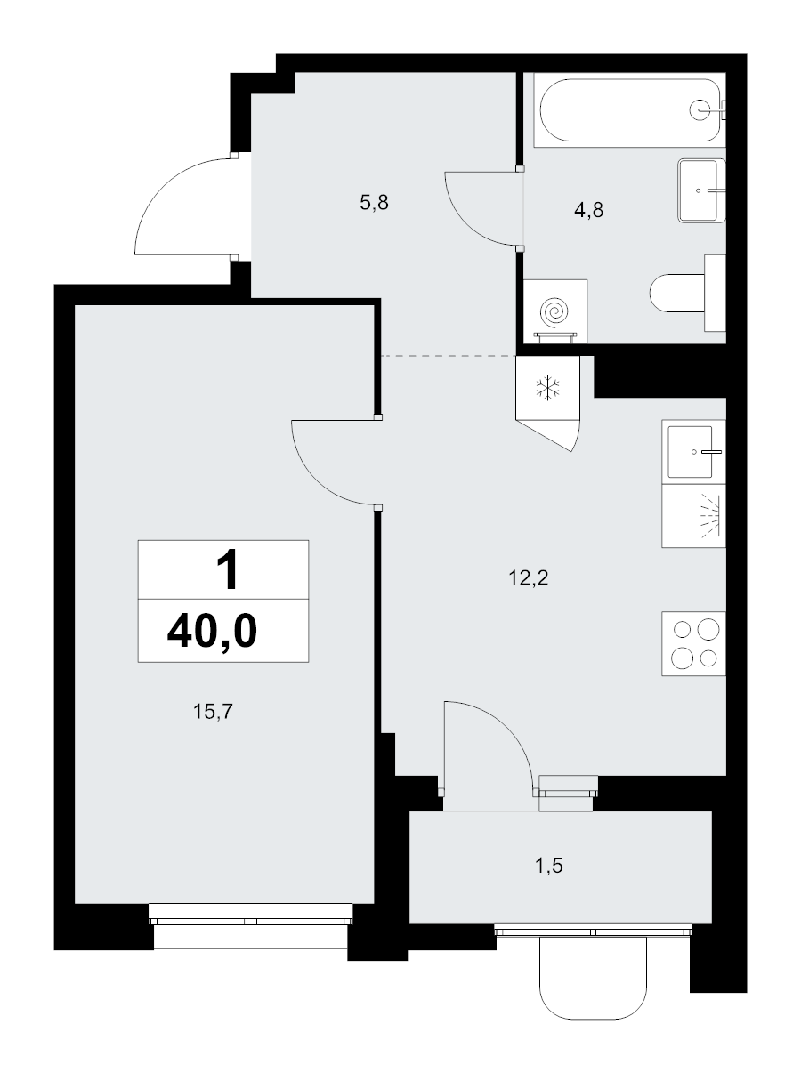 1 ккв 40 м²