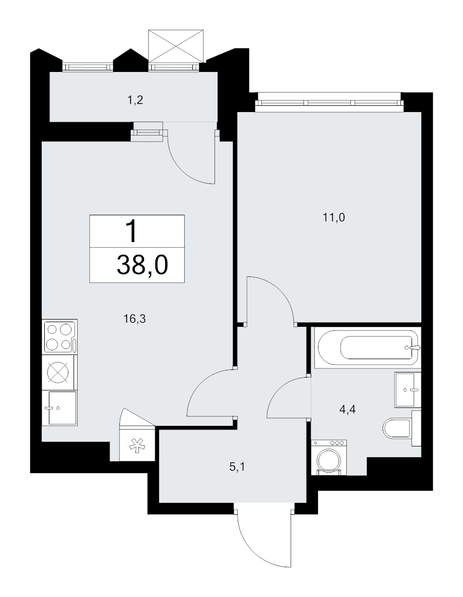 2 ккв (Евро) 38 м²