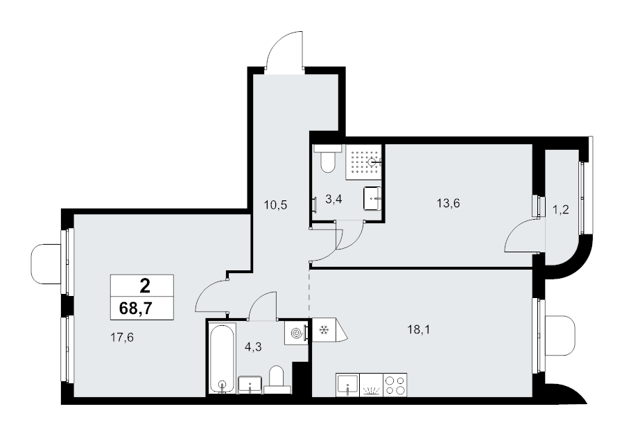 3 ккв (Евро) 68,7 м²