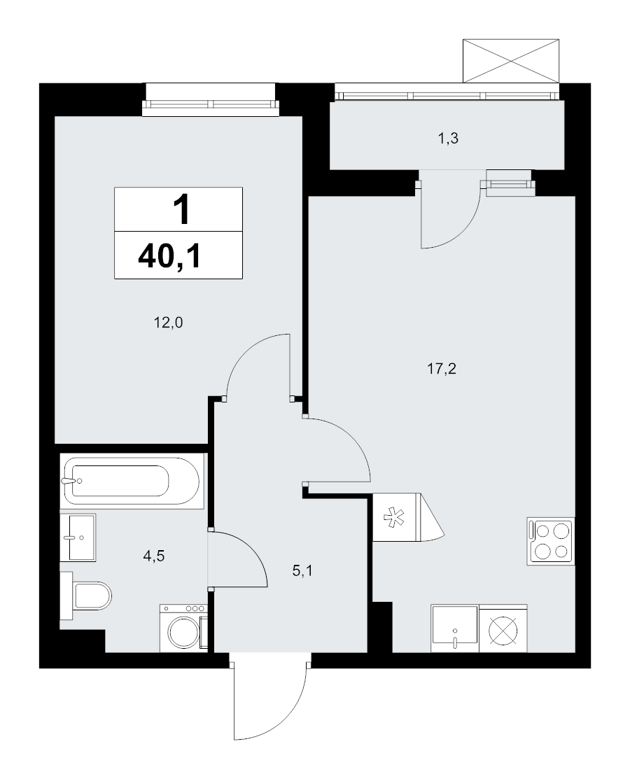 2 ккв (Евро) 40,1 м²
