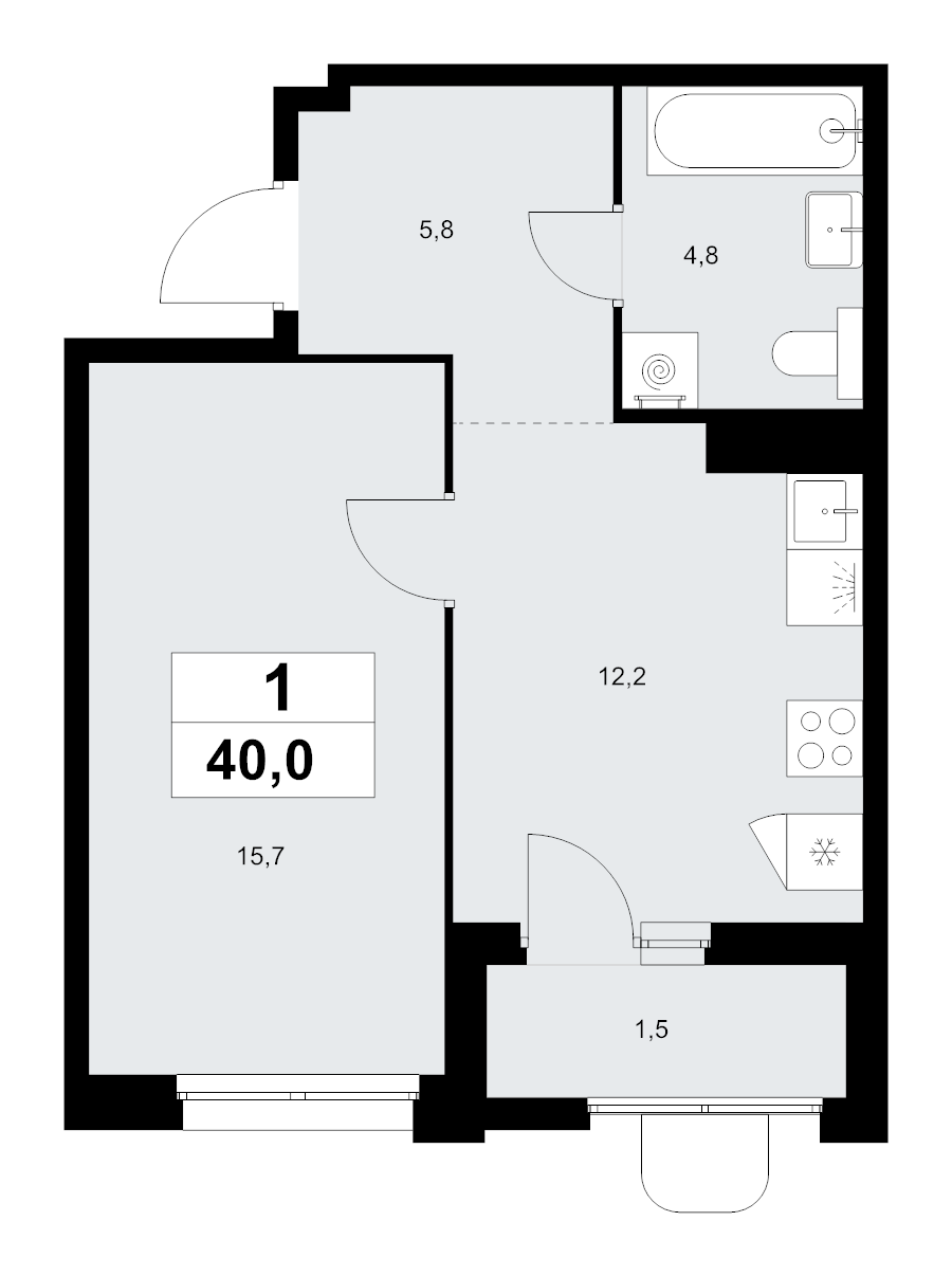 1 ккв 40 м²