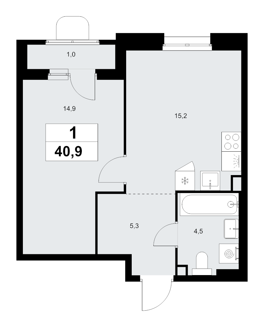 2 ккв (Евро) 40,9 м²