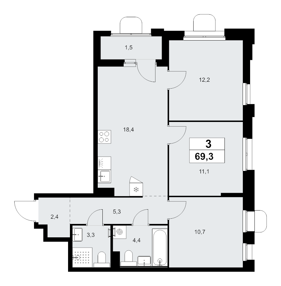 4 ккв (Евро) 69,3 м²