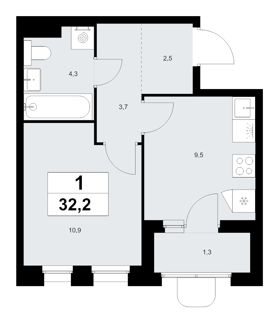 1 ккв 32,2 м²