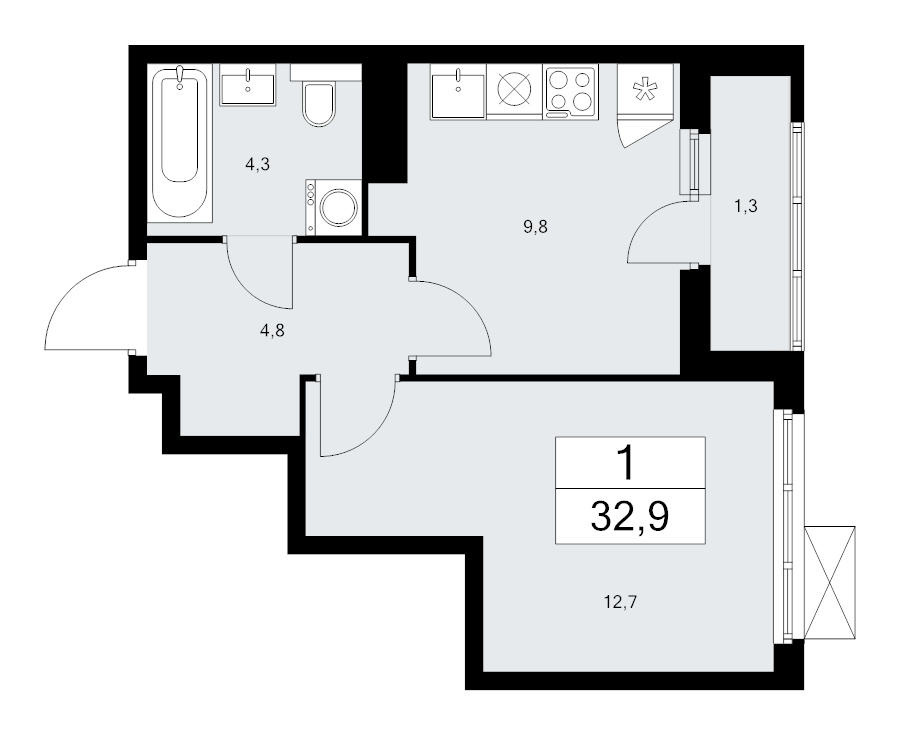 1 ккв 32,8 м²