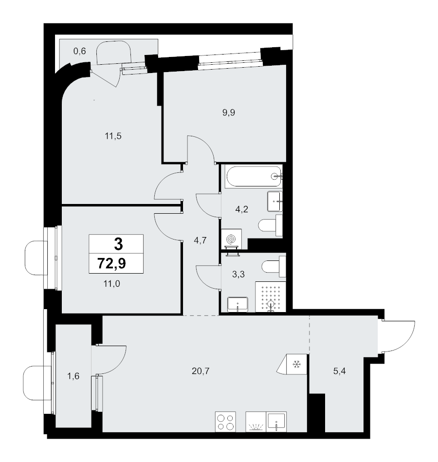 4 ккв (Евро) 72,9 м²