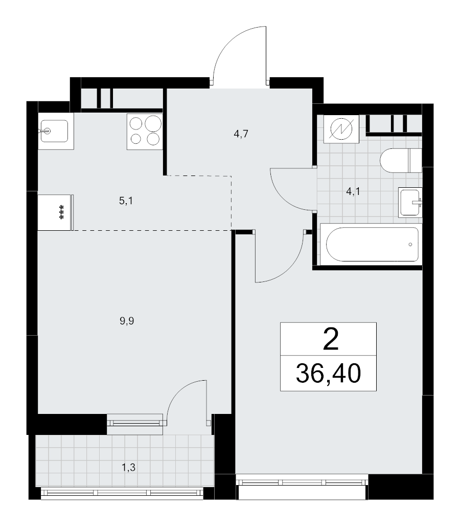 2 ккв (Евро) 36,4 м²