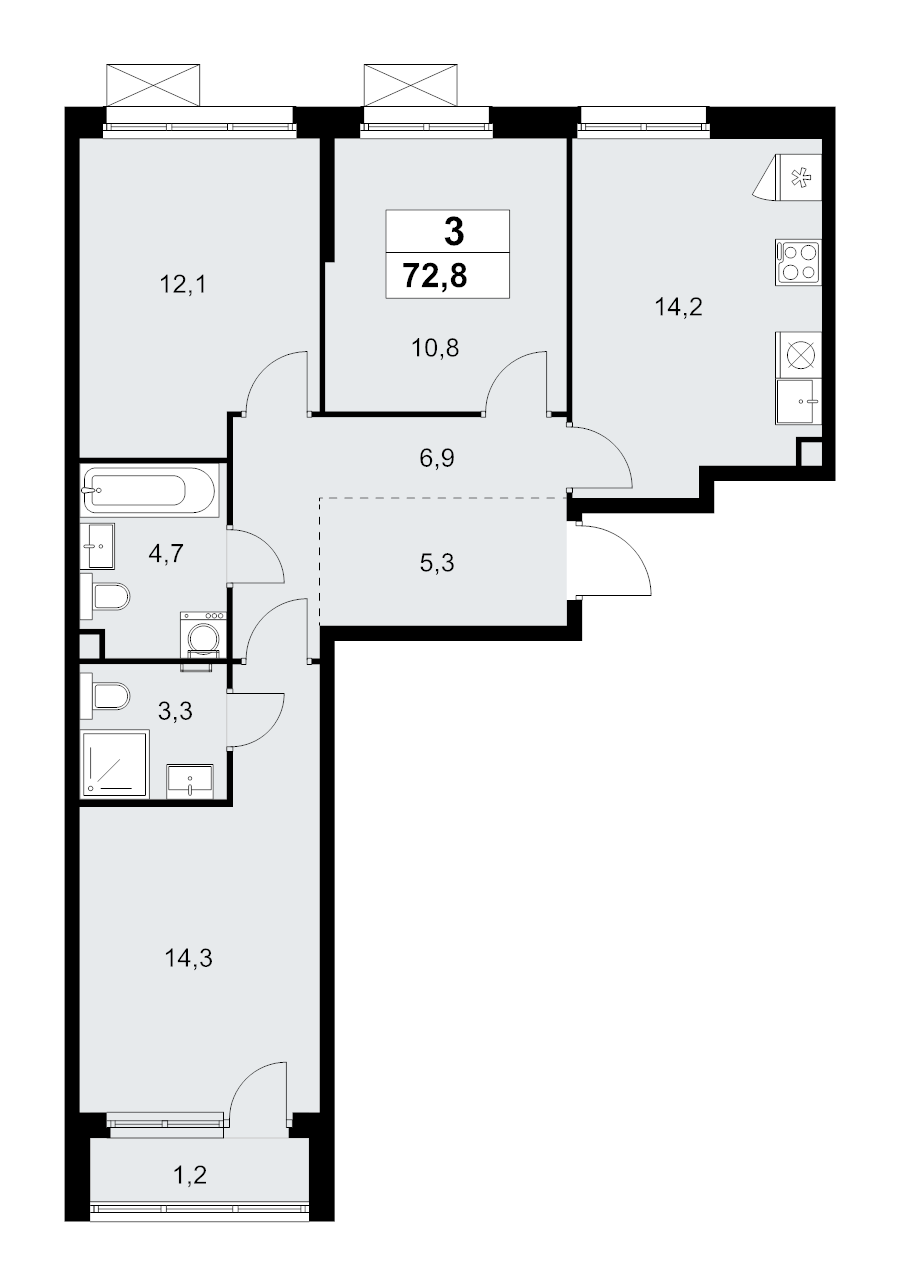 3 ккв 72,8 м²