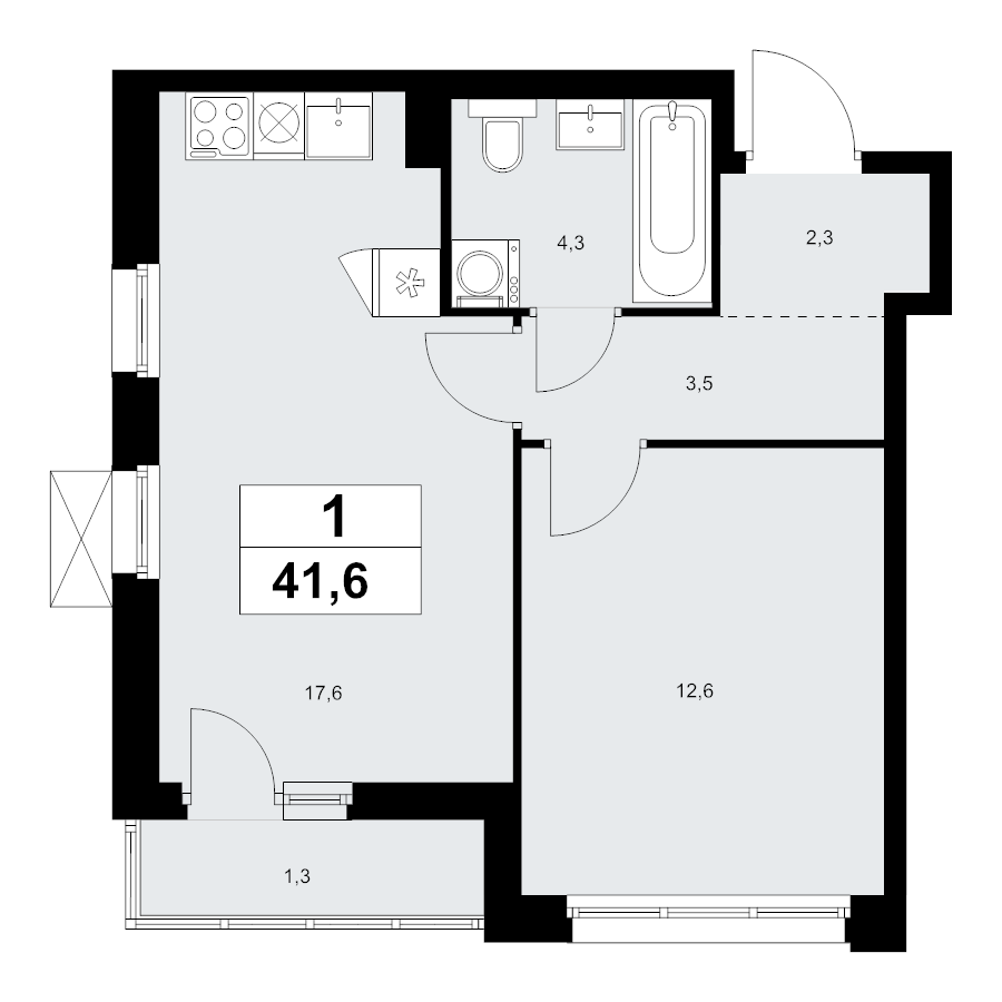 2 ккв (Евро) 41,6 м²