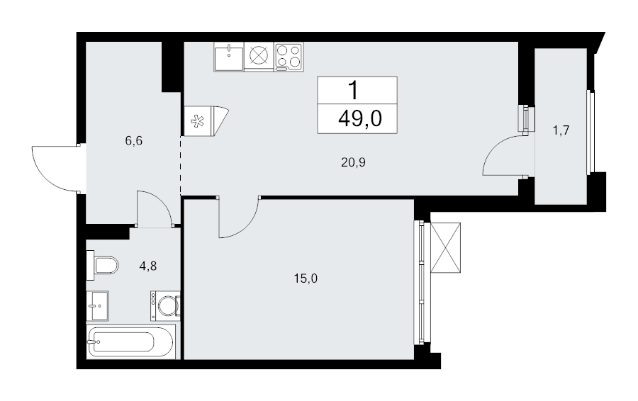 2 ккв (Евро) 49 м²