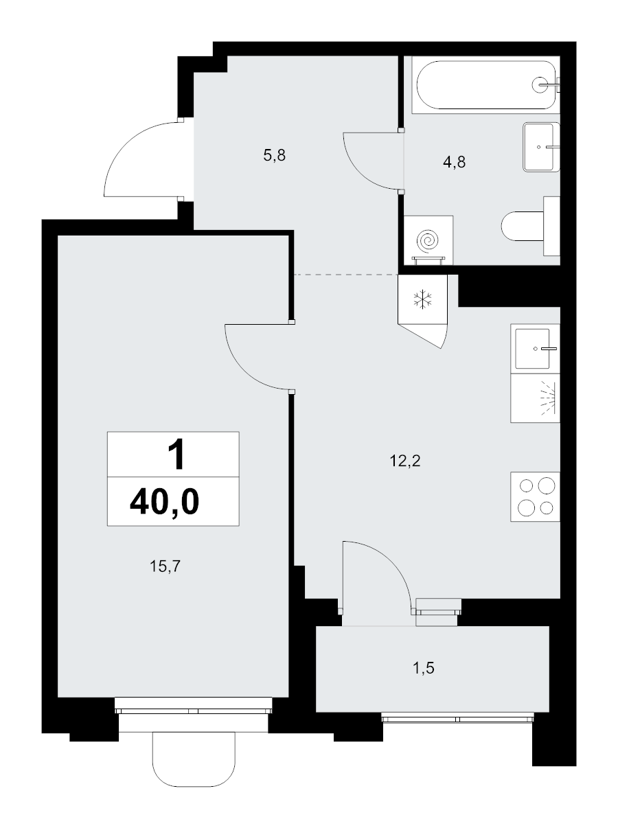 1 ккв 40 м²