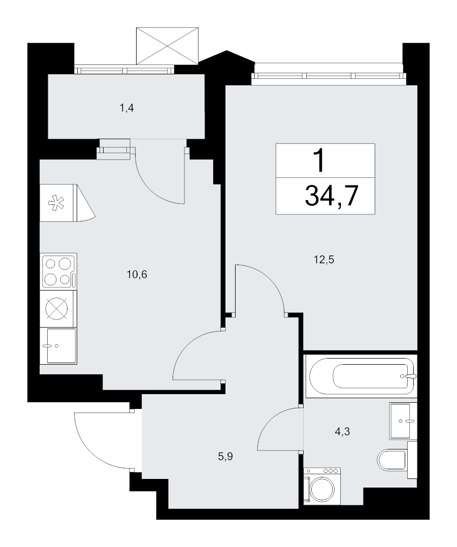 1 ккв 34,7 м²