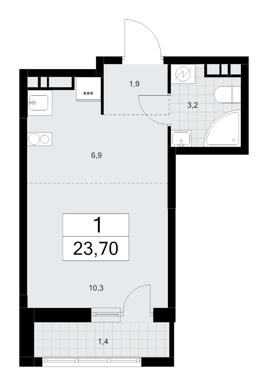 Студия 23,7 м²