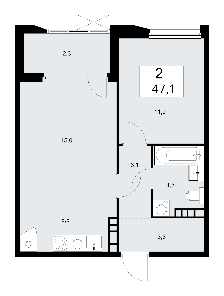 2 ккв (Евро) 47,1 м²