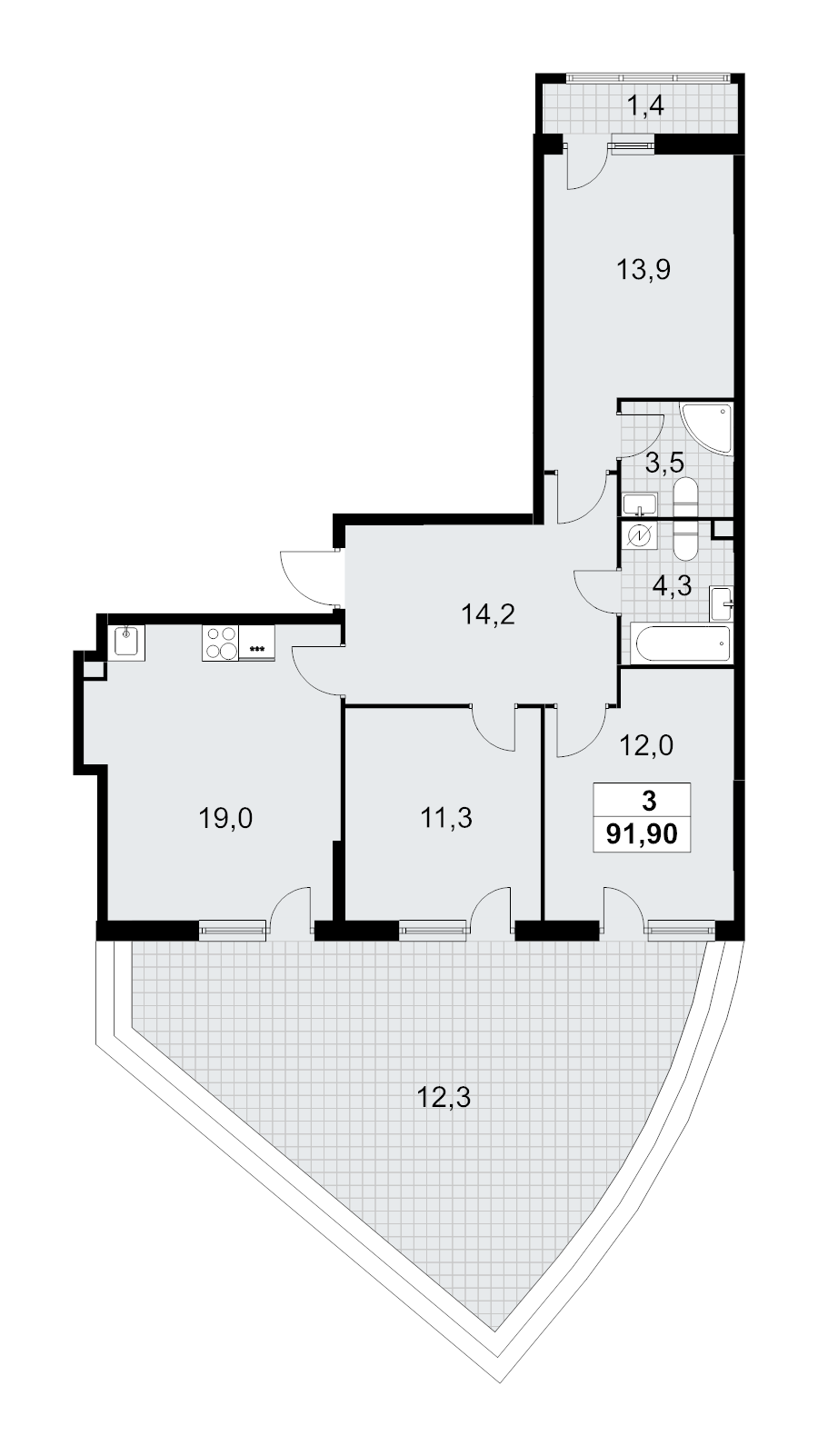 4 ккв (Евро) 91,9 м²