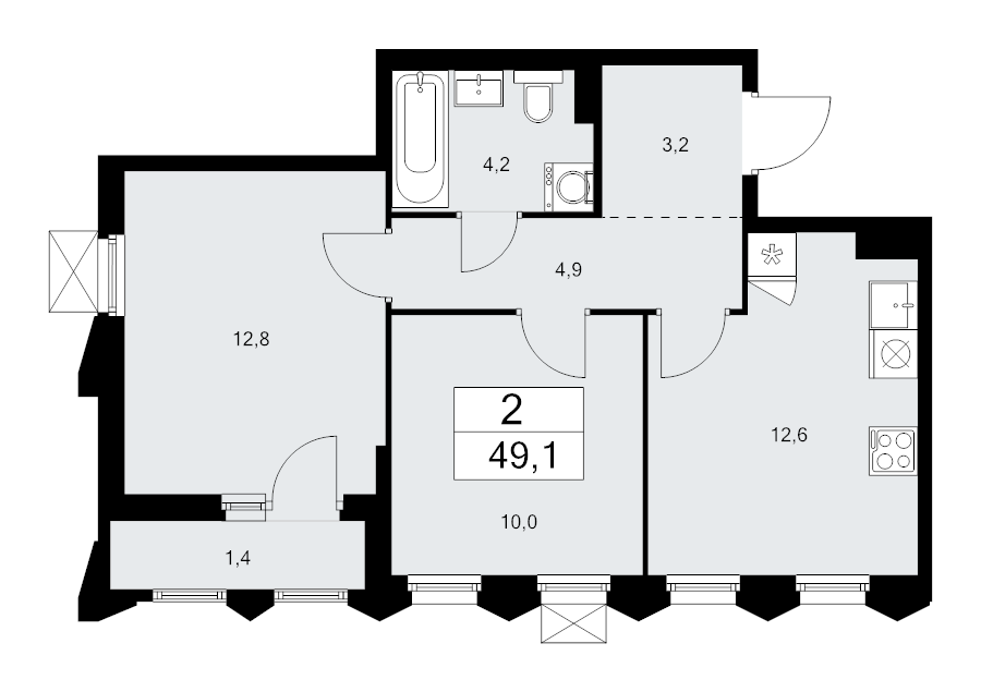 2 ккв 49,1 м²