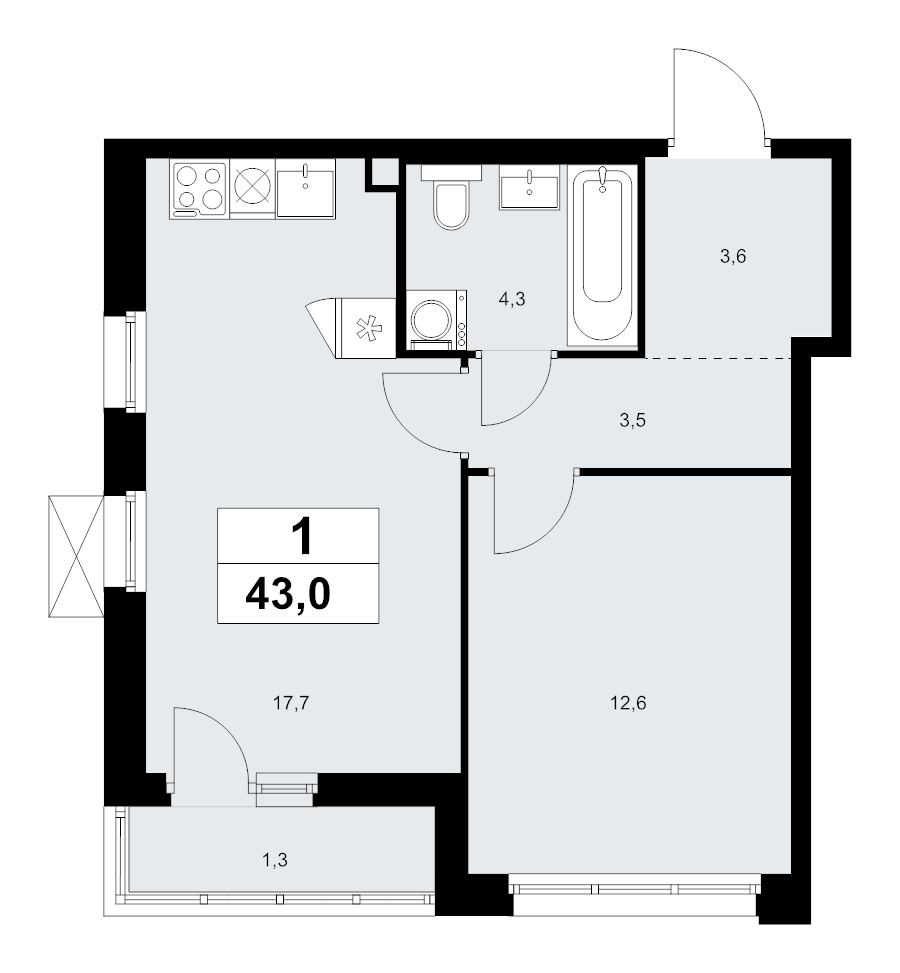 2 ккв (Евро) 43 м²