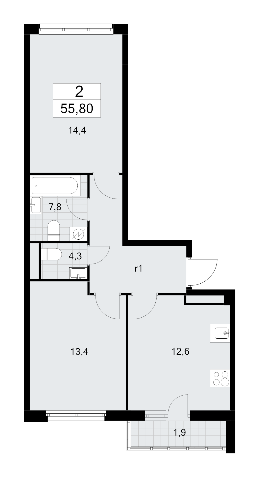 2 ккв 55,8 м²