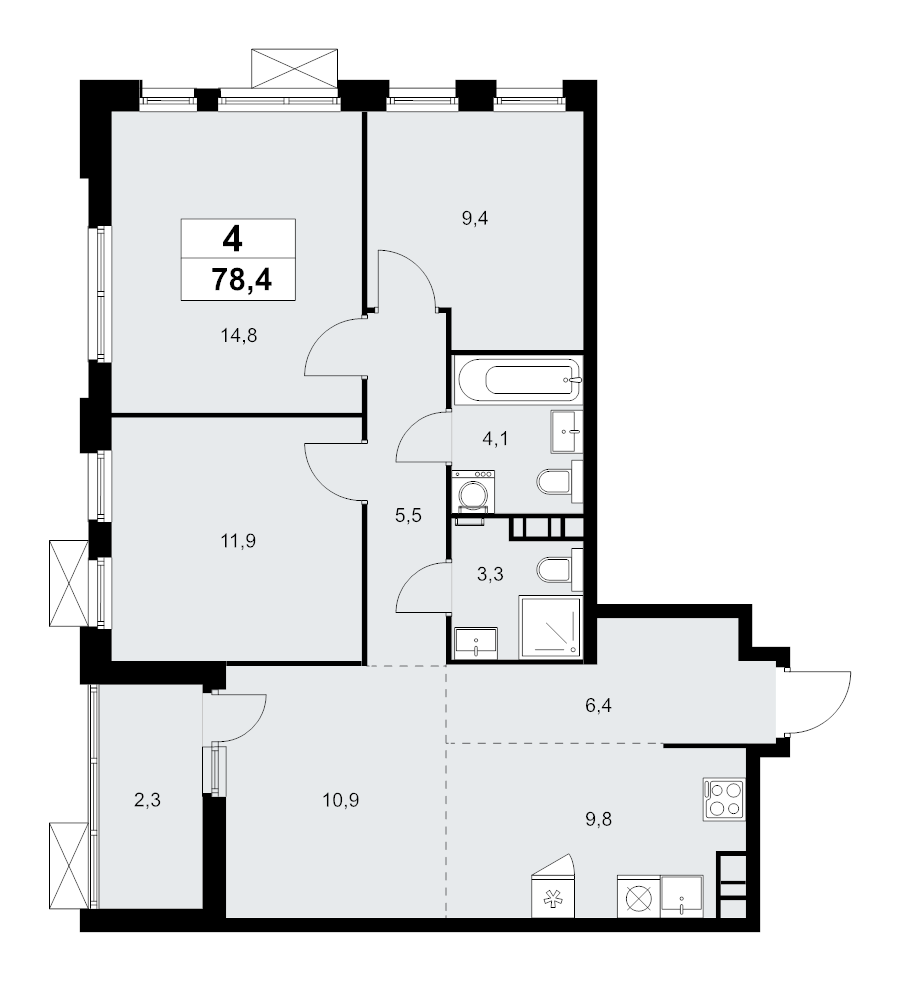 4 ккв (Евро) 78,4 м²