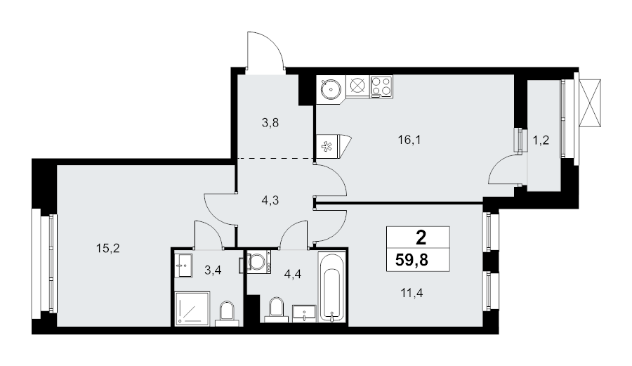 3 ккв (Евро) 59,8 м²