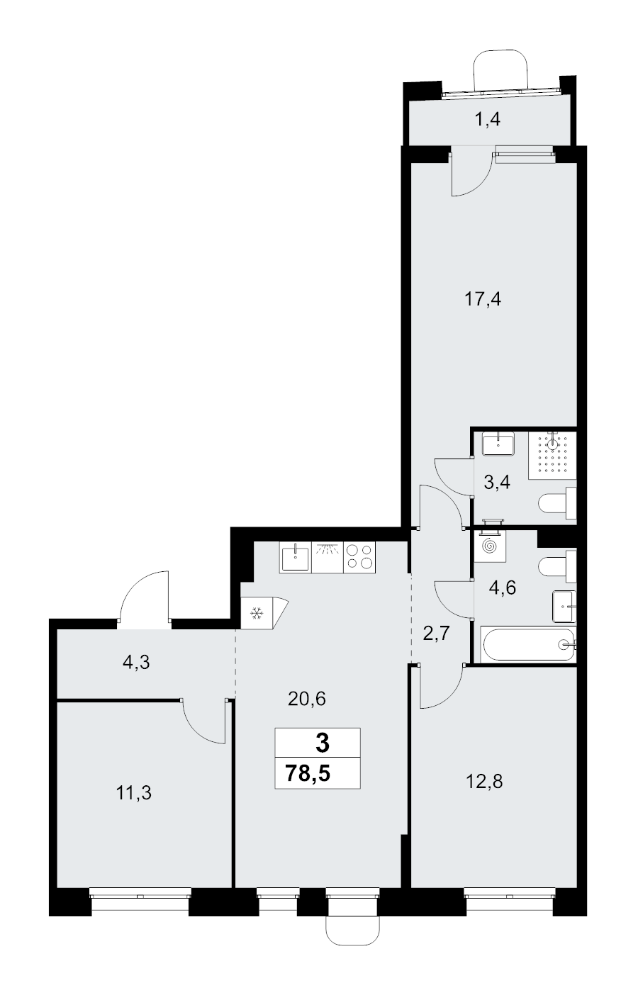 4 ккв (Евро) 78,5 м²