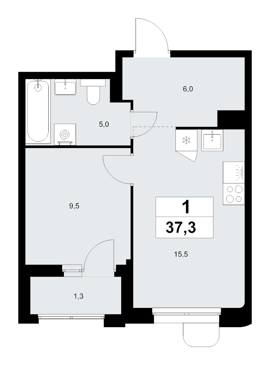 2 ккв (Евро) 37,3 м²