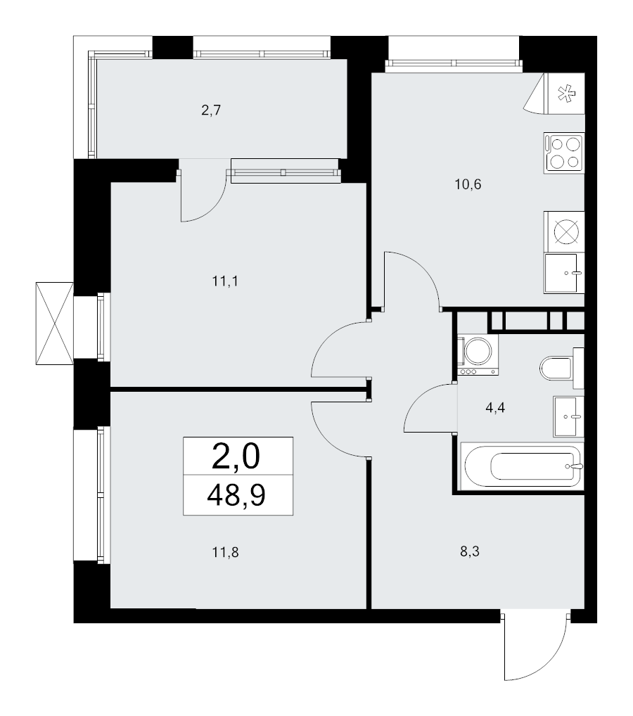 2 ккв (Евро) 48,9 м²