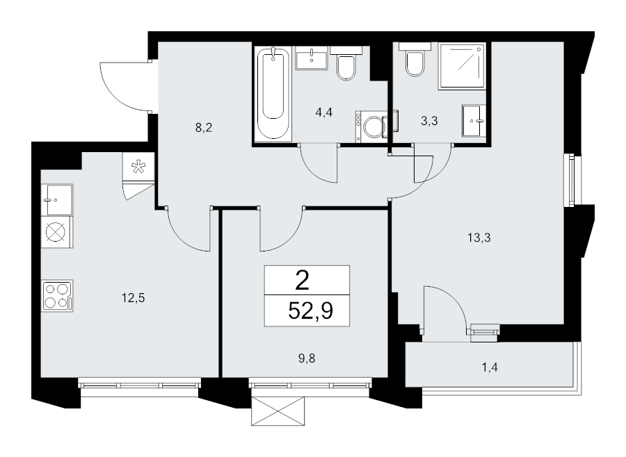 2 ккв 52,9 м²