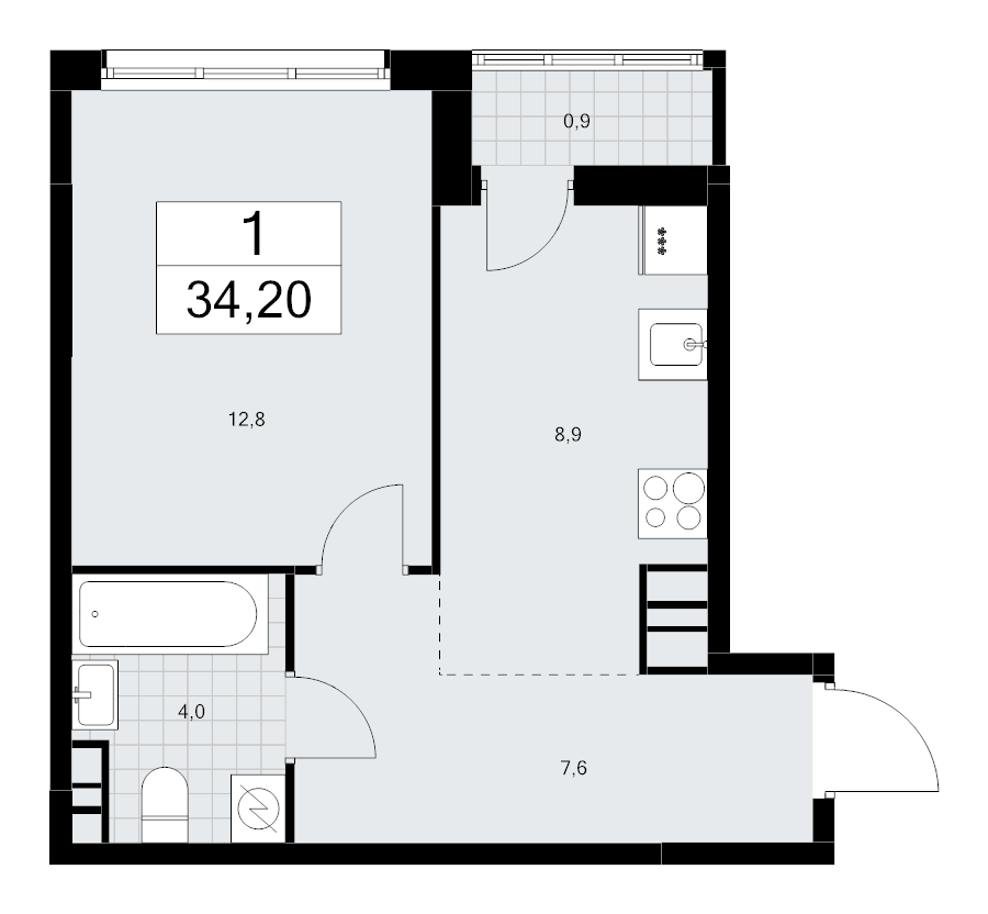 1 ккв 34,2 м²
