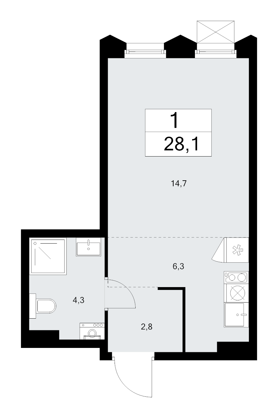 Студия 28,1 м²