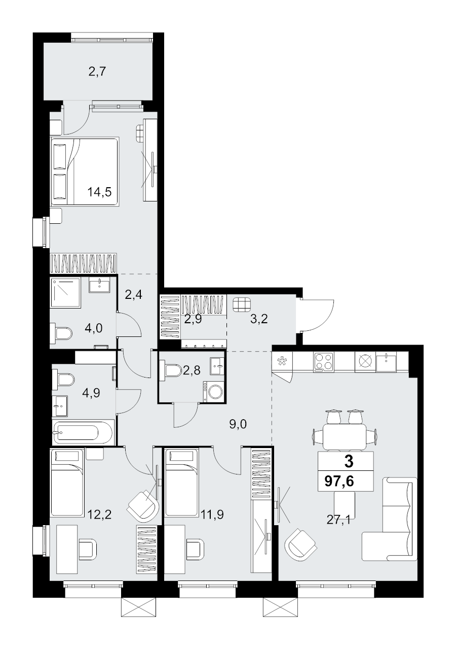 4 ккв (Евро) 97,6 м²