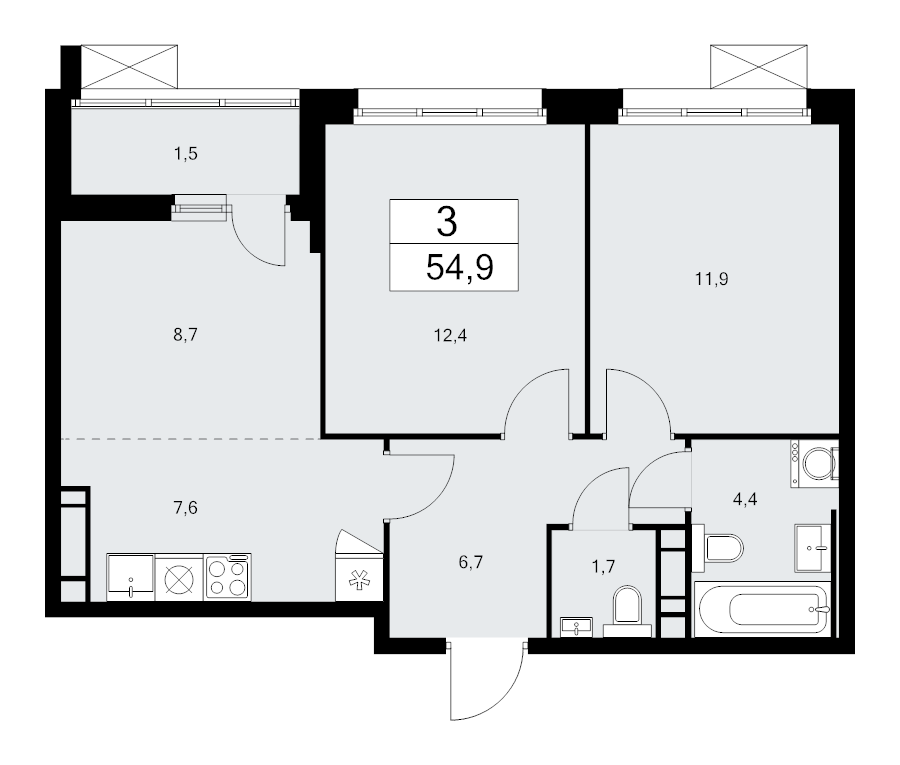 3 ккв (Евро) 54,9 м²