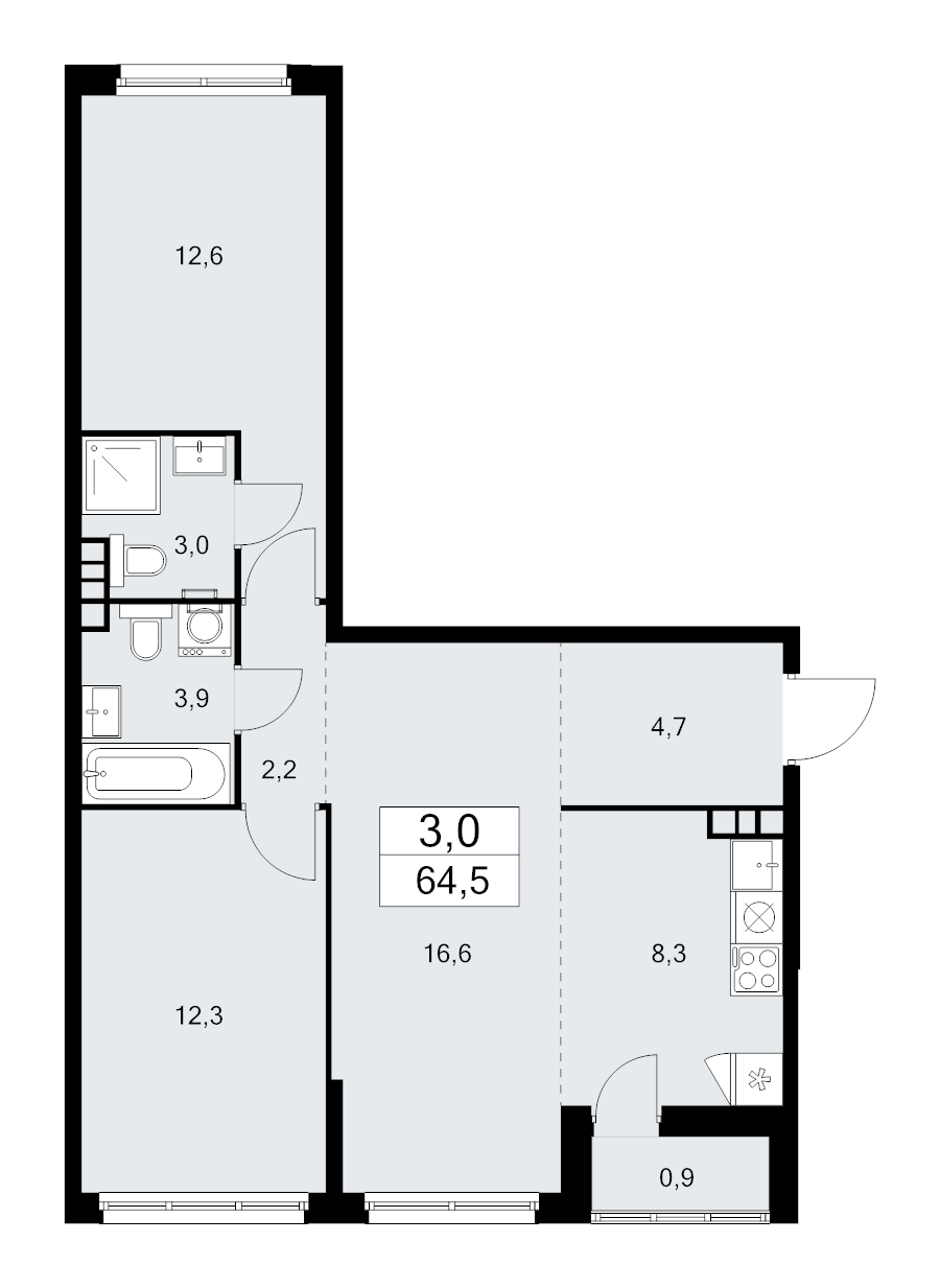3 ккв (Евро) 64,5 м²