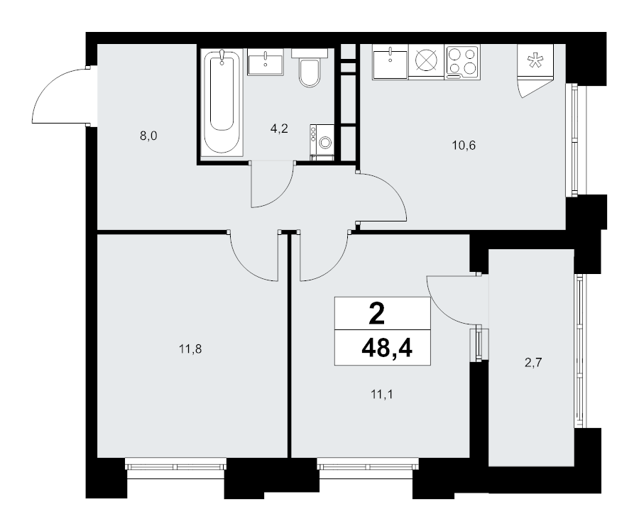 2 ккв 48,4 м²