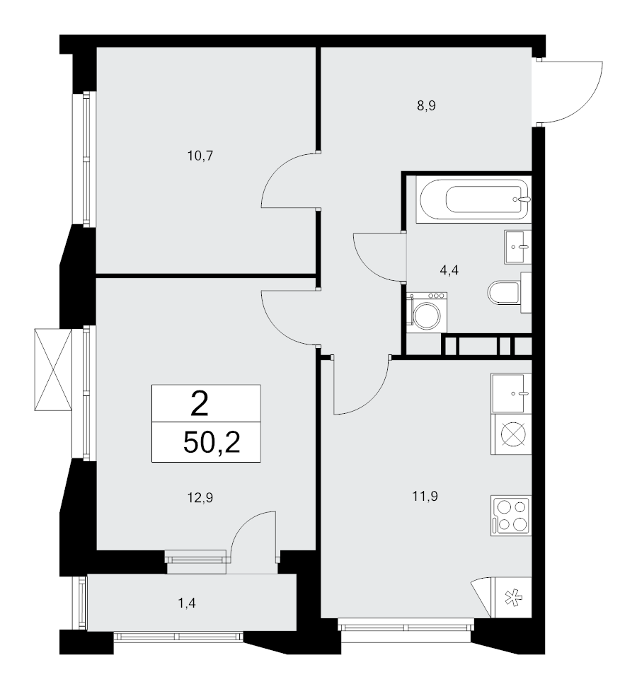 2 ккв 49,9 м²