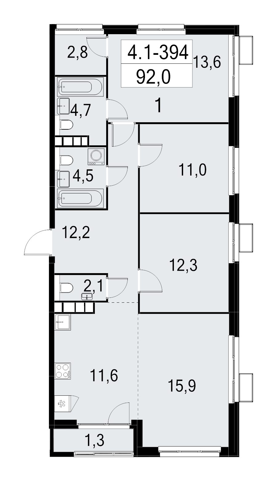 4 ккв (Евро) 92 м²