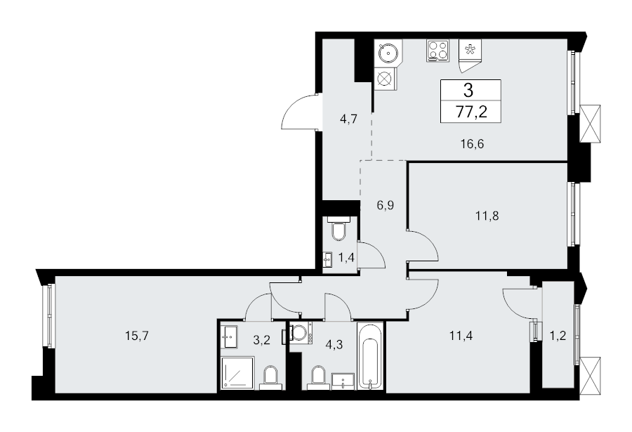 4 ккв (Евро) 77,2 м²