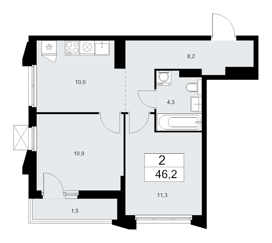 2 ккв 46,2 м²