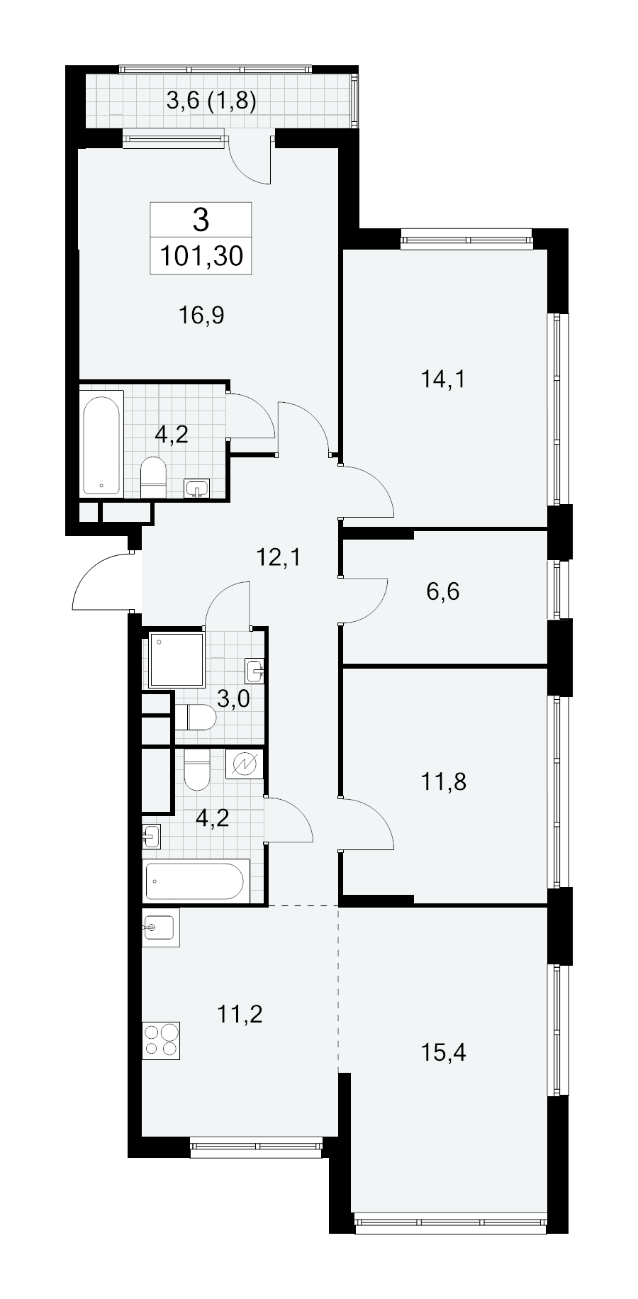 5 ккв (Евро) 101,3 м²