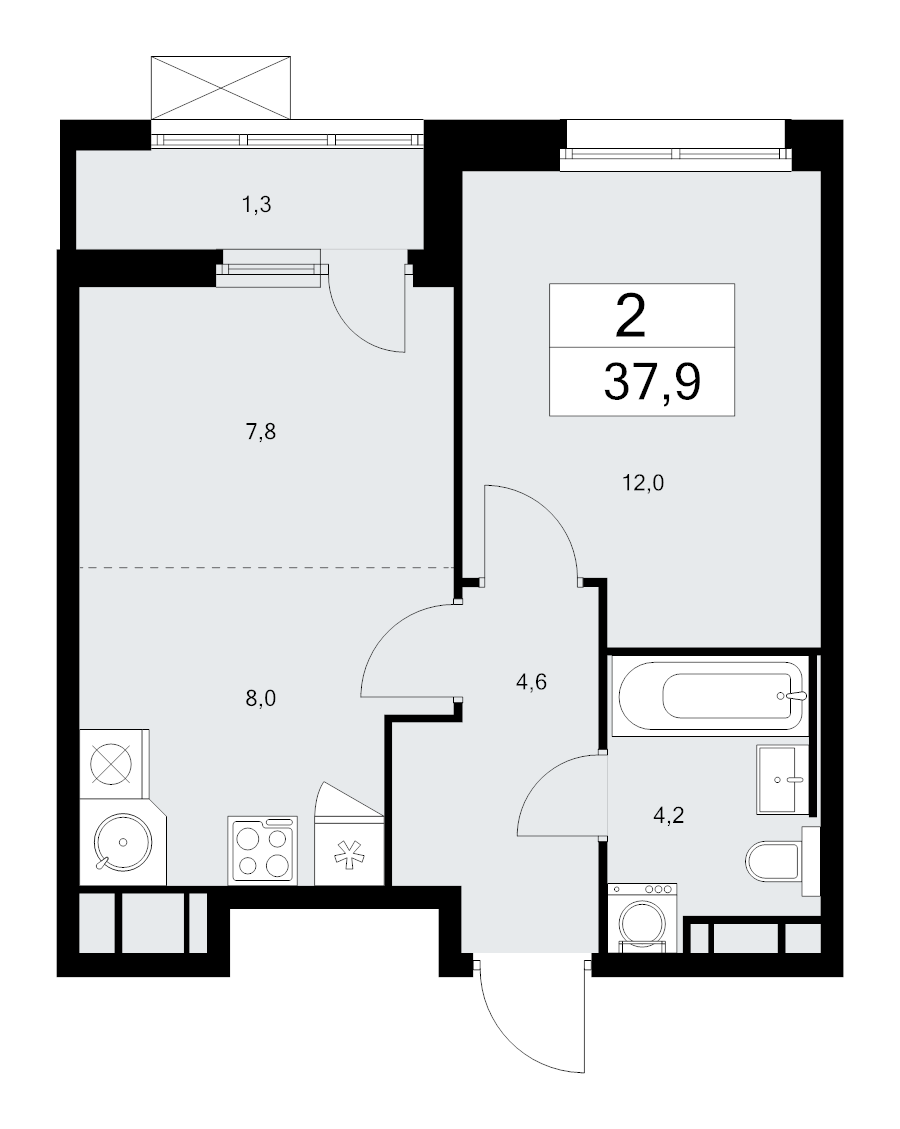 2 ккв (Евро) 37,9 м²